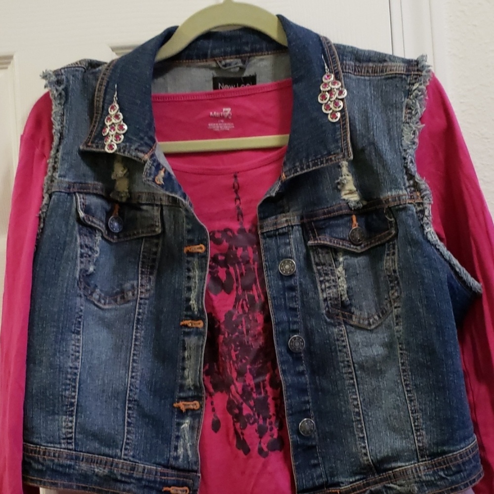 Distressed denim vest